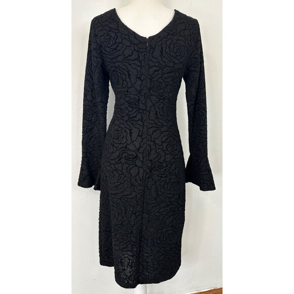 Antthony Studio Midi Dress Women 4 Black Rose Embroidered Bell Sleeve - Picture 5 of 11